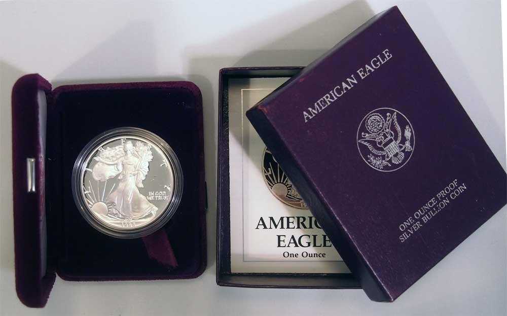 1988 Silver Eagle PROOF In Box with COA 1988-S American Silver Eagle Dollar Proof