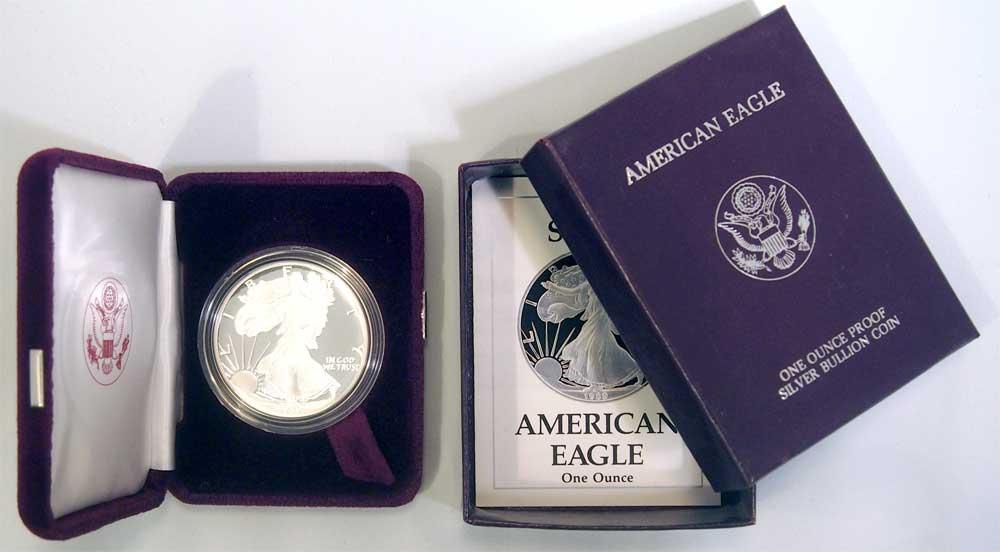 1989 S Proof American Silver Eagle With Velvet Box Outer Box & COA $1 Proof US Mint