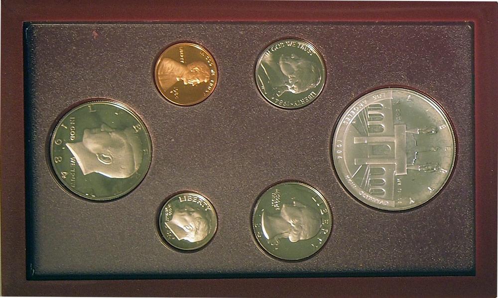 1984 PRESTIGE PROOF SET Deluxe Box & Papers 6 Coin U.S. Mint Proof Set