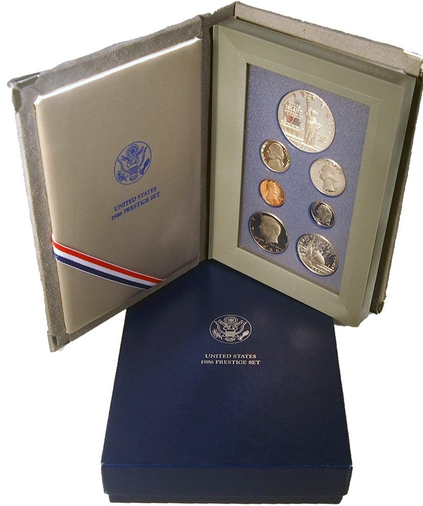 1986 PRESTIGE PROOF SET Deluxe Box & Papers 7 Coin U.S. Mint Proof Set