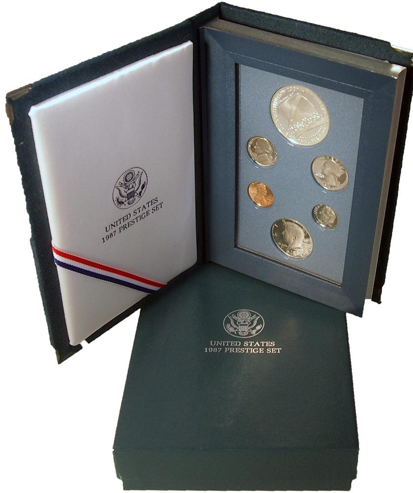 1987 PRESTIGE PROOF SET Deluxe Box & Papers 6 Coin U.S. Mint Proof Set