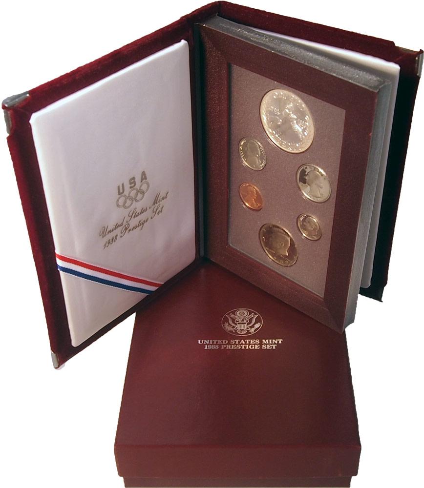 1988 PRESTIGE PROOF SET Deluxe Box & Papers 6 Coin U.S. Mint Proof Set