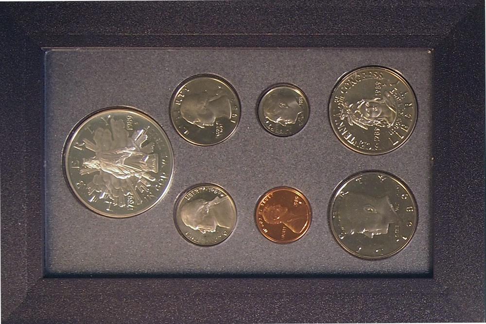 1989 PRESTIGE PROOF SET Deluxe Box & Papers 7 Coin U.S. Mint Proof Set
