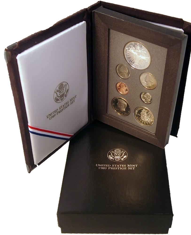 1989 PRESTIGE PROOF SET Deluxe Box & Papers 7 Coin U.S. Mint Proof Set