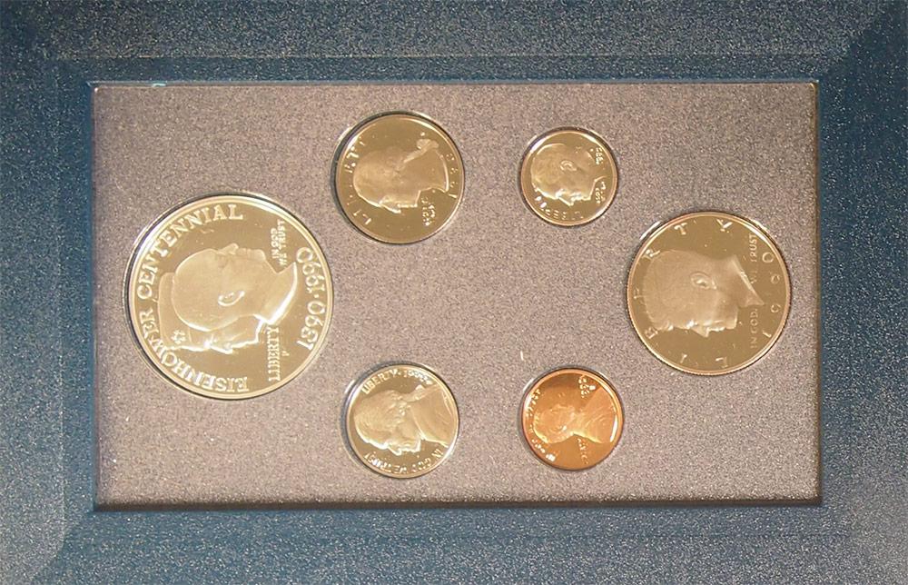 1990 PRESTIGE PROOF SET Deluxe Box & Papers 6 Coin U.S. Mint Proof Set