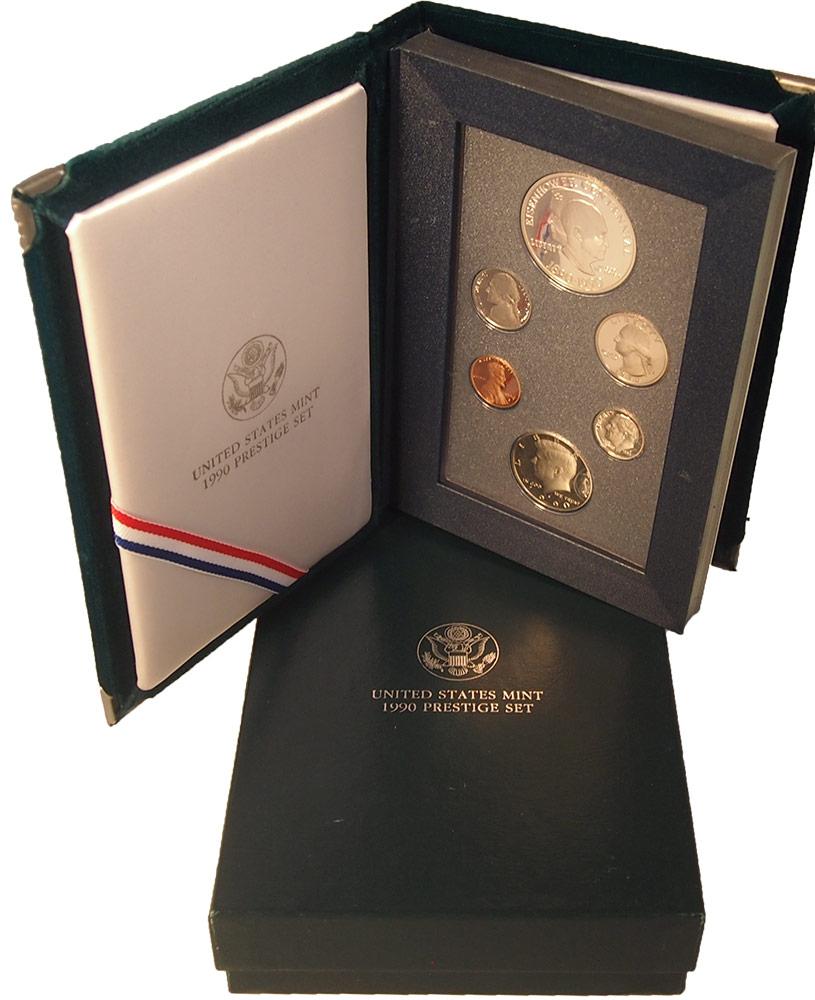 1990 PRESTIGE PROOF SET Deluxe Box & Papers 6 Coin U.S. Mint Proof Set