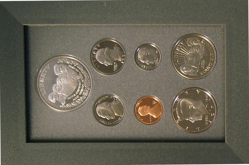 1991 PRESTIGE PROOF SET Deluxe Box & Papers 7 Coin U.S. Mint Proof Set