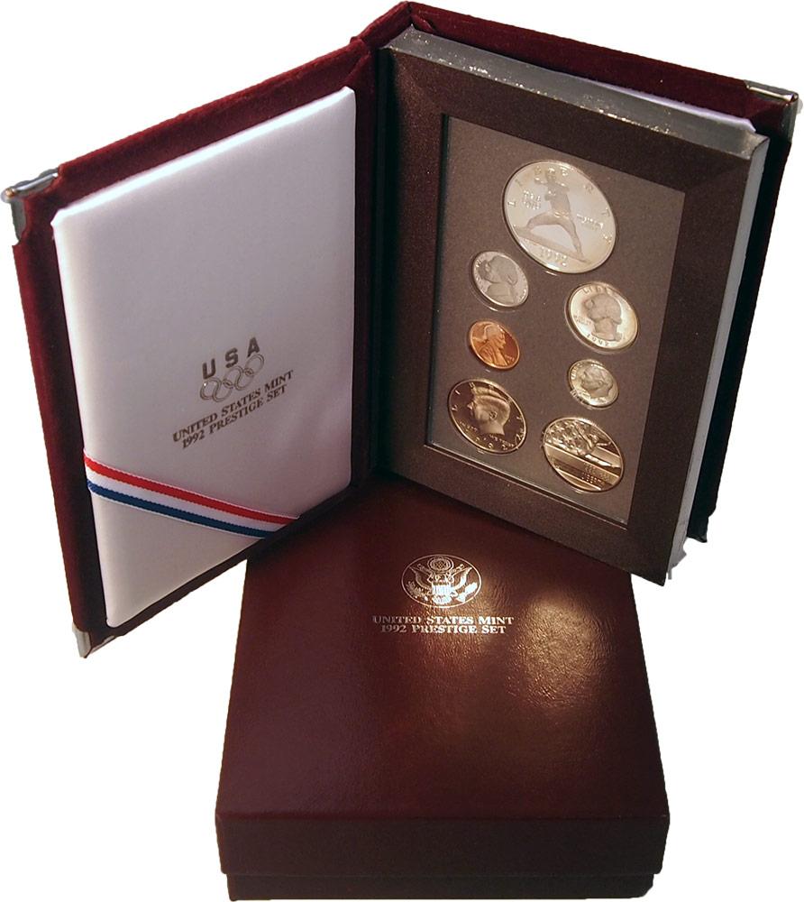 1992 PRESTIGE PROOF SET Deluxe Box & Papers 7 Coin U.S. Mint Proof Set