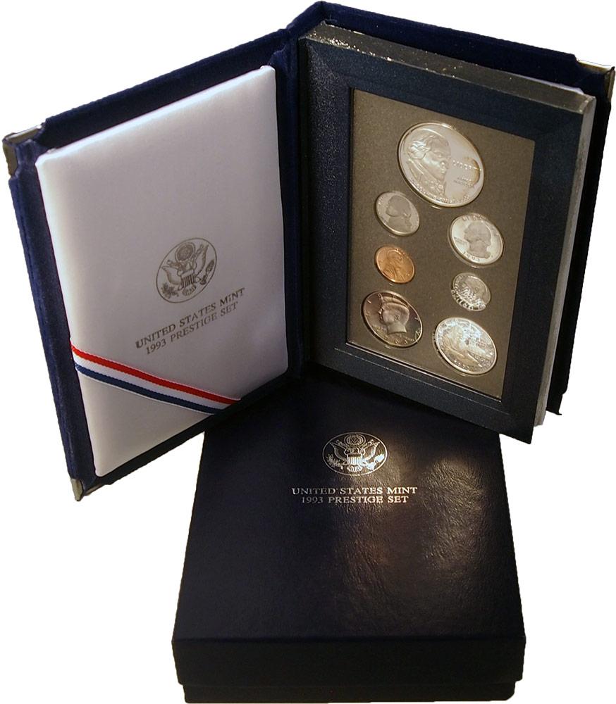 1993 PRESTIGE PROOF SET Deluxe Box & Papers 7 Coin U.S. Mint Proof Set