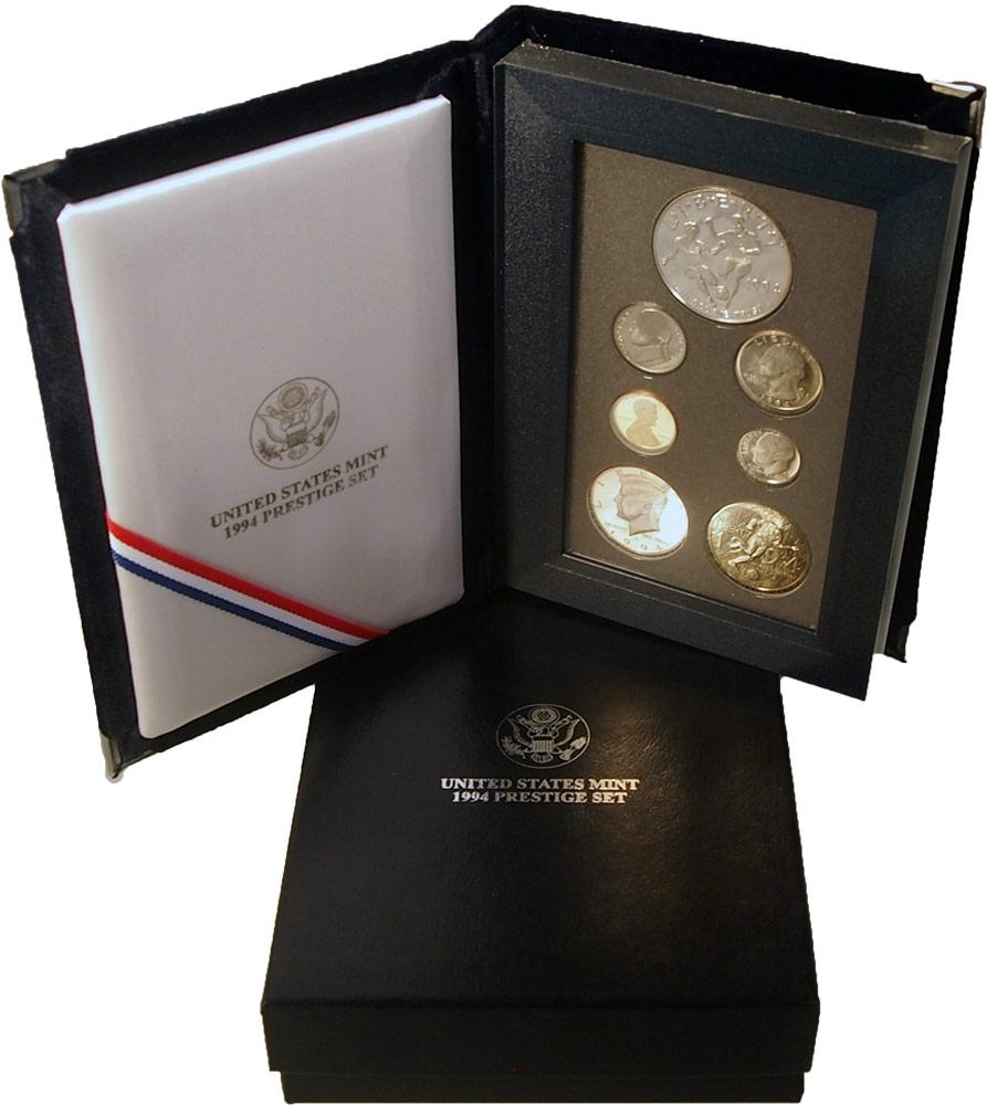 1994 PRESTIGE PROOF SET Deluxe Box & Papers 7 Coin U.S. Mint Proof Set