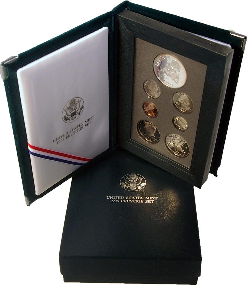 1995 PRESTIGE PROOF SET Deluxe Box & Papers 7 Coin U.S. Mint Proof Set