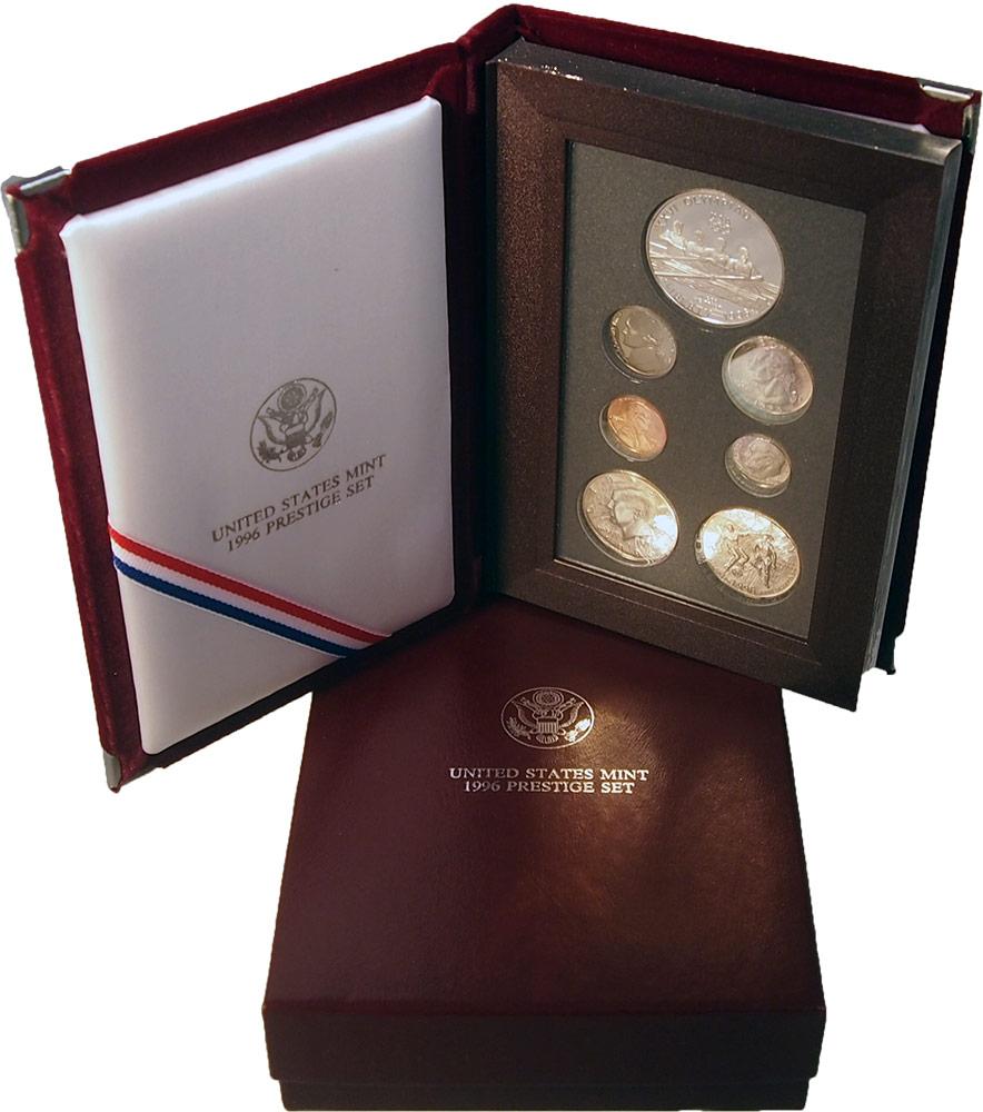 1996 PRESTIGE PROOF SET Deluxe Box & Papers 7 Coin U.S. Mint Proof Set