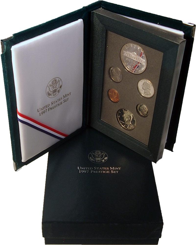 1997 PRESTIGE PROOF SET Deluxe Box & Papers 6 Coin U.S. Mint Proof Set