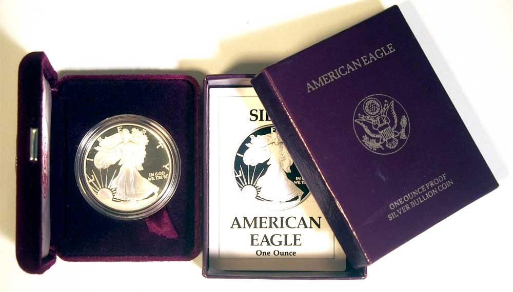 1990 Silver Eagle PROOF In Box with COA 1990-S American Silver Eagle Dollar Proof