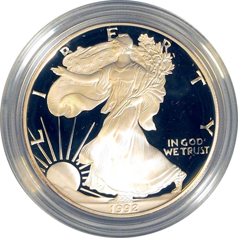 1992 Silver Eagle PROOF In Box with COA 1992-S American Silver Eagle Dollar Proof