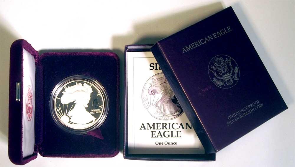 1992 Silver Eagle PROOF In Box with COA 1992-S American Silver Eagle Dollar Proof
