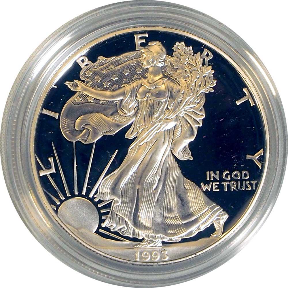 1993 Silver Eagle PROOF In Box with COA 1993-P American Silver Eagle Dollar Proof