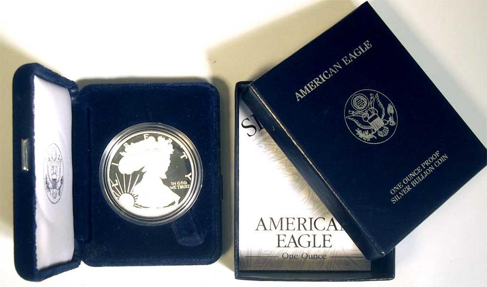 1996 Silver Eagle PROOF In Box with COA 1996-P American Silver Eagle Dollar Proof