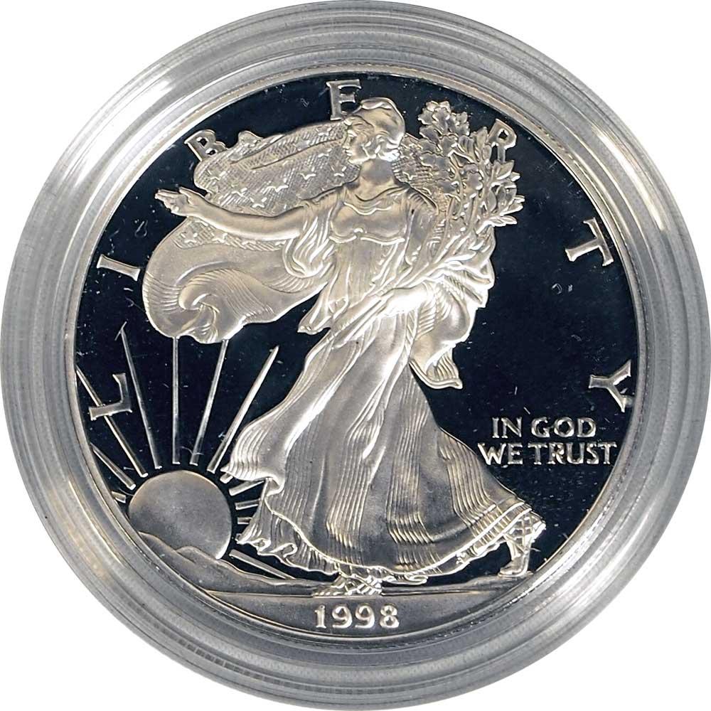 1998 Silver Eagle PROOF In Box with COA 1998-P American Silver Eagle Dollar Proof