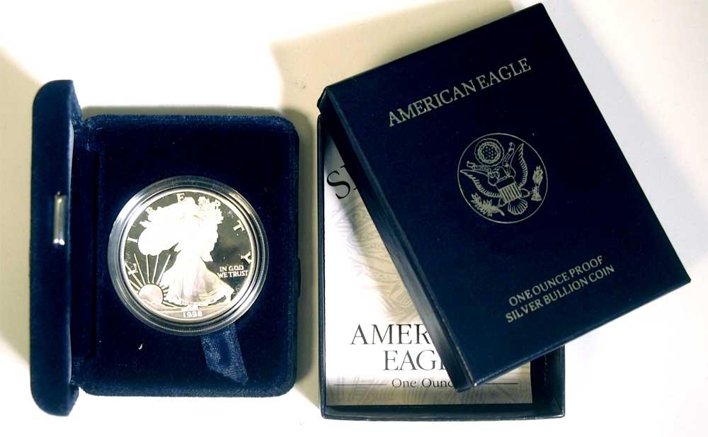 1998 Silver Eagle PROOF In Box with COA 1998-P American Silver Eagle Dollar Proof