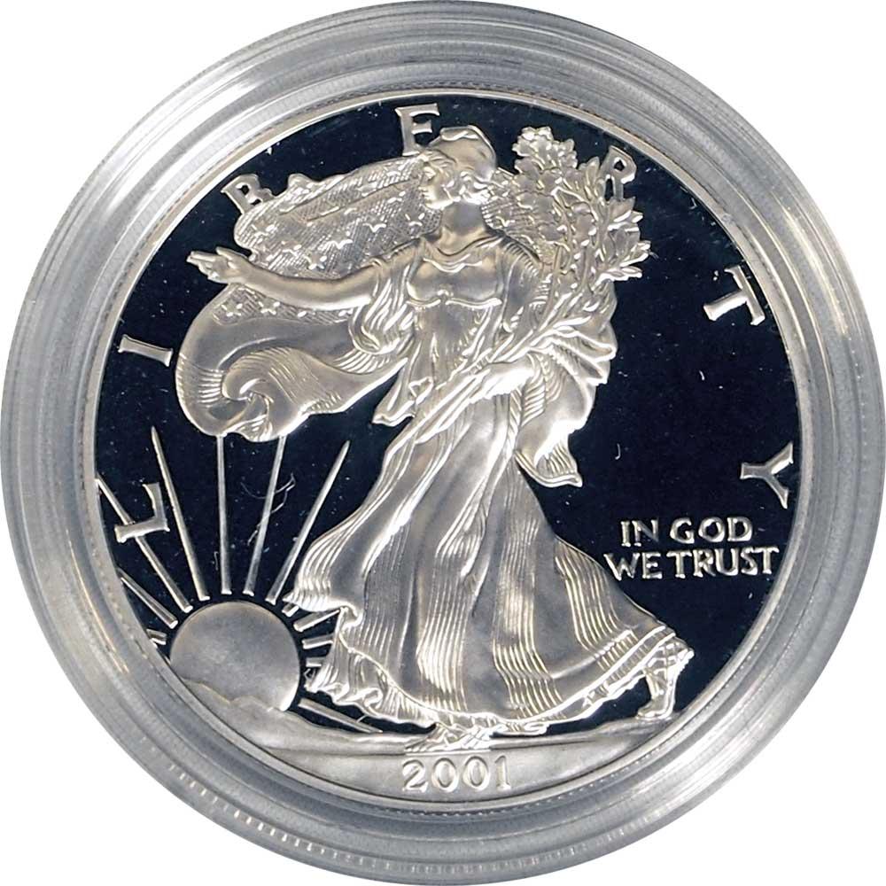 2001 Silver Eagle PROOF In Box with COA 2001-W American Silver Eagle Dollar Proof