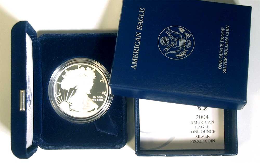 2004 Silver Eagle PROOF In Box with COA 2004-W American Silver Eagle Dollar Proof