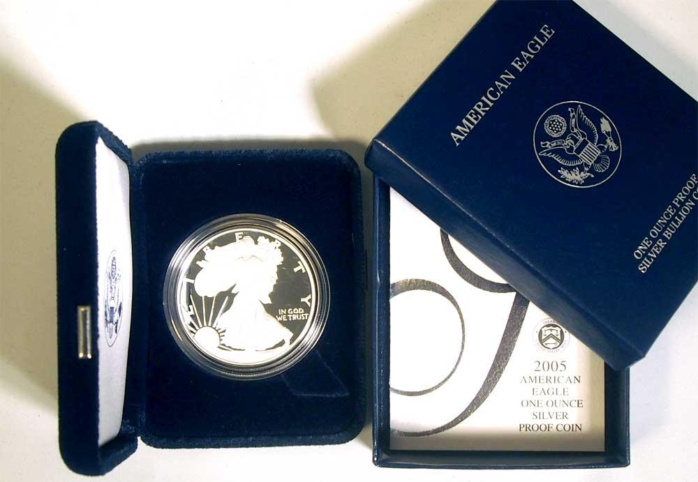 2005 Silver Eagle PROOF In Box with COA 2005-W American Silver Eagle Dollar Proof