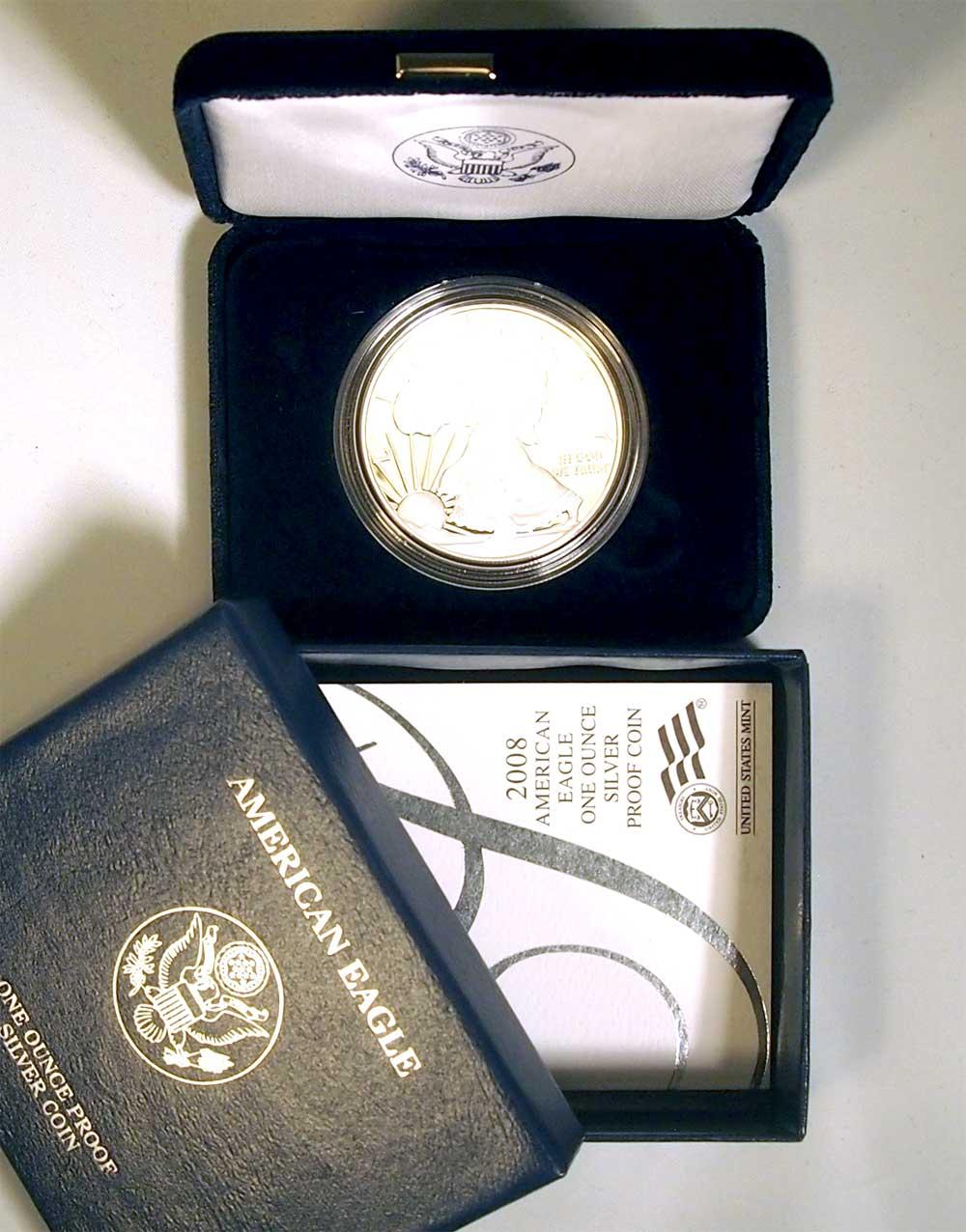 2008 Silver Eagle PROOF In Box with COA 2008-W American Silver Eagle Dollar Proof