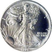 1991 American Silver Eagle Dollar BU 1oz Silver Uncirculated Coin