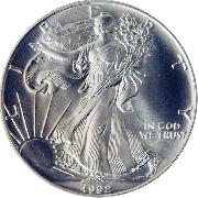 1992 American Silver Eagle Dollar BU 1oz Silver Uncirculated Coin