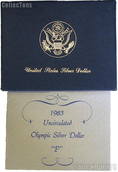 1983-P Los Angeles Olympics Commemorative Uncirculated Silver Dollar OGP Replacement Box and COA