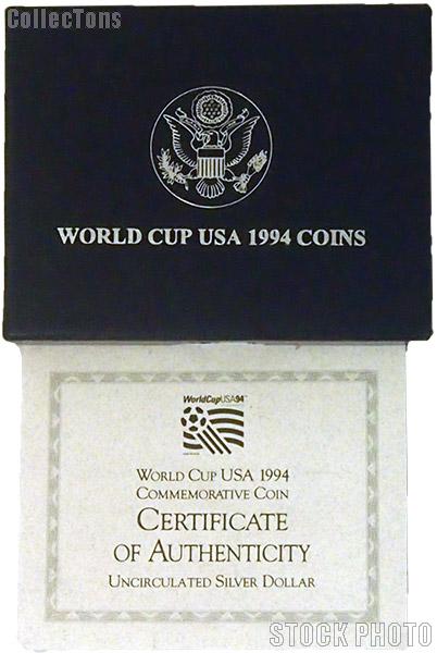 1994 World Cup Tournament Commemorative Uncirculated Silver Dollar OGP Replacement Box and COA