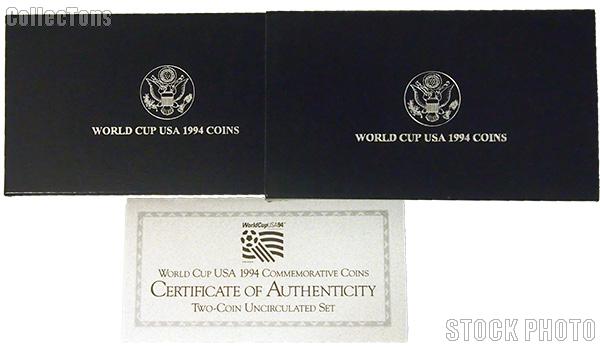 1994 World Cup Tournament Commemorative Uncirculated Two Coin Set OGP Replacement Box and COA