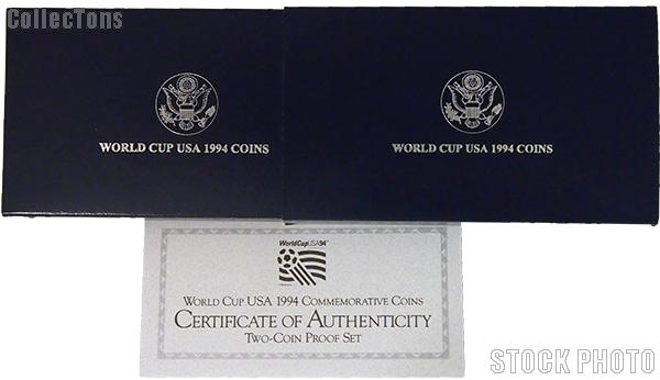 1994 World Cup Tournament Commemorative Proof Two Coin Set OGP Replacement Box and COA