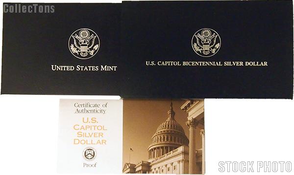 1994 U.S. Capitol Bicentennial Commemorative Proof Silver Dollar OGP Replacement Box and COA