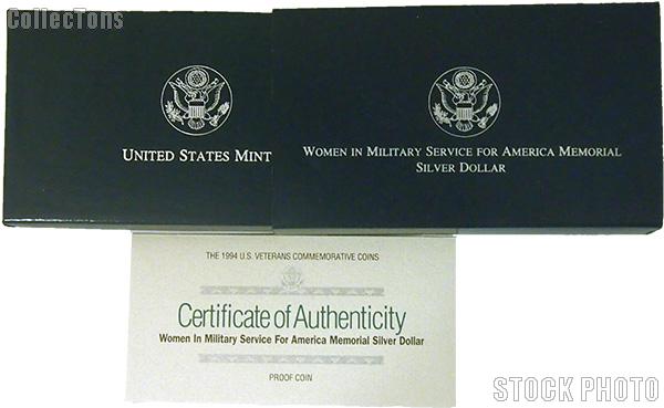 1994 Women in Military Service Memorial Commemorative Proof Silver Dollar OGP Replacement Box and COA