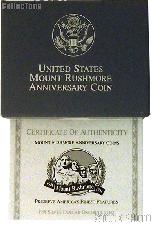1991 Mount Rushmore Golden Anniversary Commemorative Uncirculated Silver Dollar OGP Replacement Box and COA