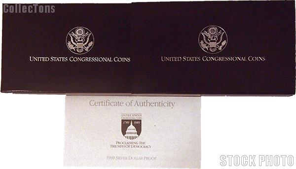 1989 Congress Bicentennial Commemorative Proof Silver Dollar OGP Replacement Box and COA