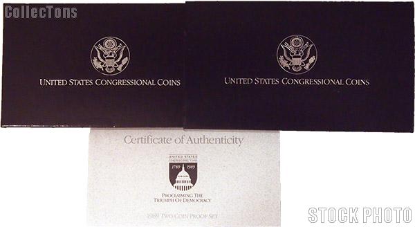 1989 Congress Bicentennial Commemorative Proof Two Coin Set OGP Replacement Box and COA