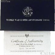 1991-1995 World War II 50th Anniversary Commemorative Uncirculated Two Coin Set OGP Replacement Box and COA
