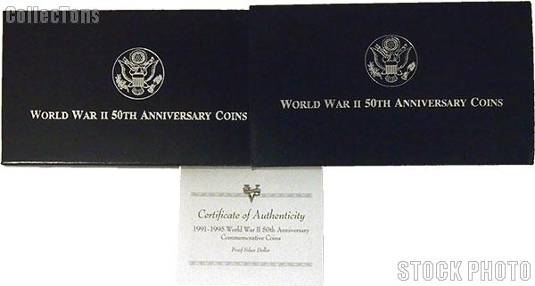 1991-1995 World War II 50th Anniversary Commemorative Proof Silver Dollar OGP Replacement Box and COA