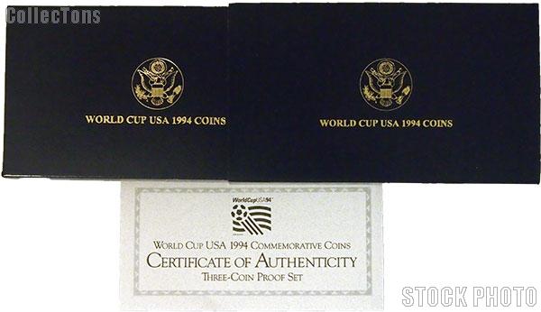 1994 World Cup Commemorative Proof Three Coin Set OGP Replacement Box and COA