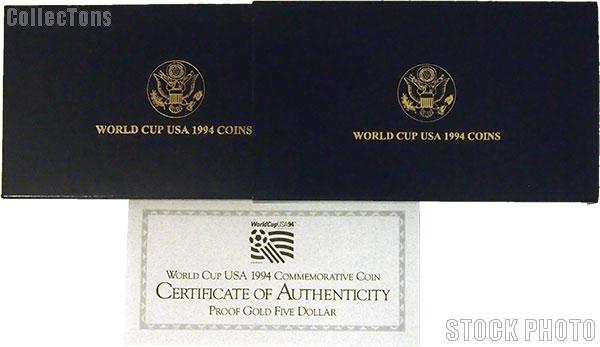 1994 World Cup Commemorative Proof Gold Five Dollar OGP Replacement Box and COA