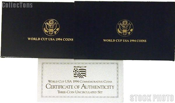 1994 World Cup Commemorative Uncirculated Three Coin Set OGP Replacement Box and COA