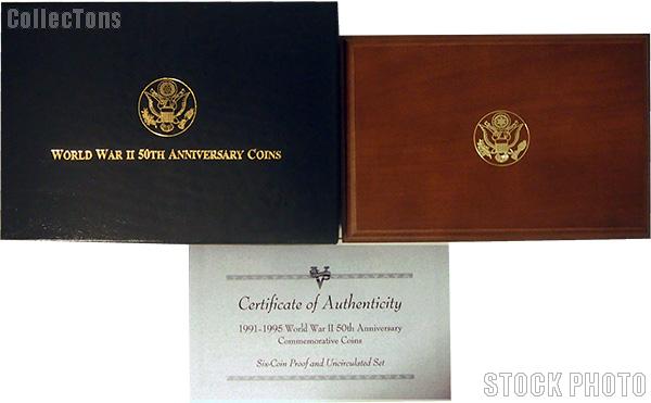 1991-1995 World War II 50th Anniversary Commemorative Six Coin Set OGP Replacement Box and COA