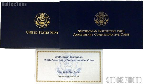 1996 Smithsonian Institution 150th Anniversary Commemorative Proof Gold Five Dollar OGP Replacement Box and COA