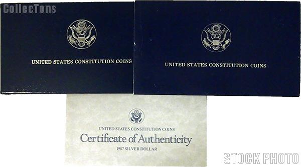 1987 U.S. Constitution Bicentennial Commemorative Proof Silver Dollar OGP Replacement Box and COA