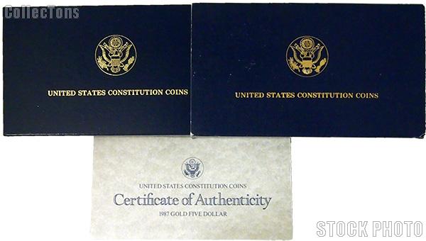 1987 U.S. Constitution Bicentennial Commemorative Uncirculated Gold Five Dollar OGP Replacement Box and COA