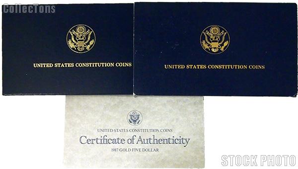 1987 U.S. Constitution Bicentennial Commemorative Uncirculated Gold Five Dollar OGP Replacement Box and COA