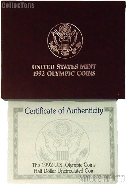 1992 U.S. Olympic Commemorative Uncirculated Half Dollar OGP Replacement Box and COA